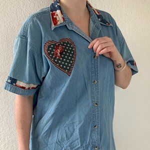 90s Denim Shirt Vintage Denim American Flag Shirt